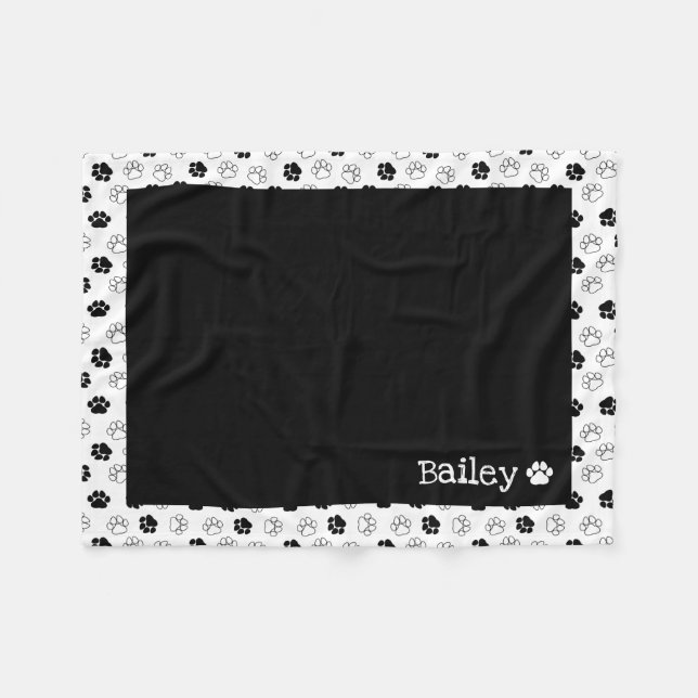 Cobertor De Velo Padrão de Impressão de Pata Branca Preta Adicionar (Frente (Horizontal))