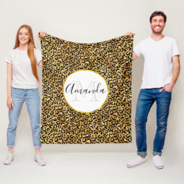Cobertor De Velo Padrão de impressão do leopardo no monograma Doura