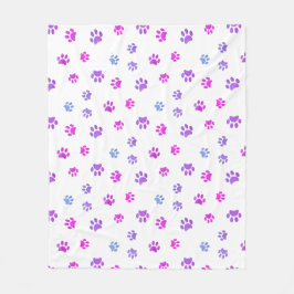Cobertor De Velo Padrão de Impressões de Pata Rosa Roxo Azul