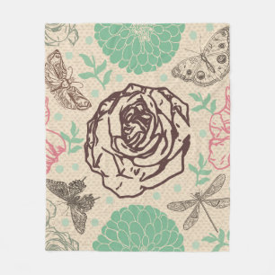 Cobertor De Velo Padrão de Jardim de Vintagem Floral de Rosa Blush