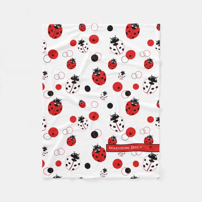 Cobertor De Velo Padrão de Ladybug vermelho, preto e branco simples (Frente)