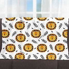 Cobertor De Velo Padrão de Leão Selvagem com Nome de Criança