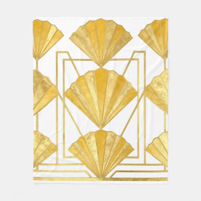 Cobertor De Velo Padrão de Leque Art Déco Dourado (Frente)