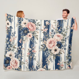 Cobertor De Velo Padrão de Listra Floral Azul Marinho em Aquarela