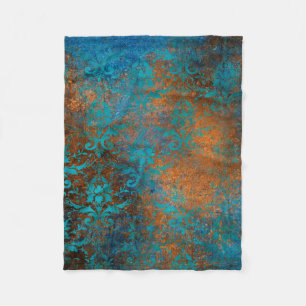 Cobertor De Velo Padrão de Luxo Floral Marrom Azul Grunge Decorativ