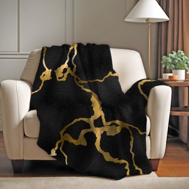 Cobertor De Velo Padrão de luxo preto e dourado design glamoroso (Criador carregado)