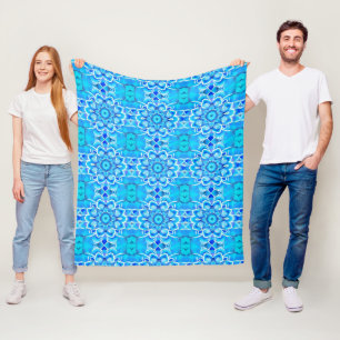 Cobertor De Velo Padrão de Mandala Batik Azul Céu e Cobalto