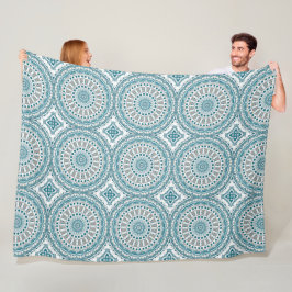 Cobertor De Velo Padrão de Mandala Detalhado em Aqua e Taupe
