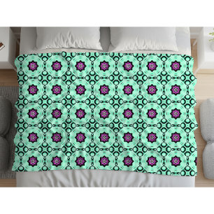 Cobertor De Velo Padrão de mandala geométrica verde menta e roxo
