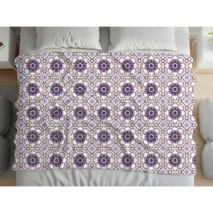 Cobertor De Velo Padrão de mandala geométrico roxo, branco e cinza