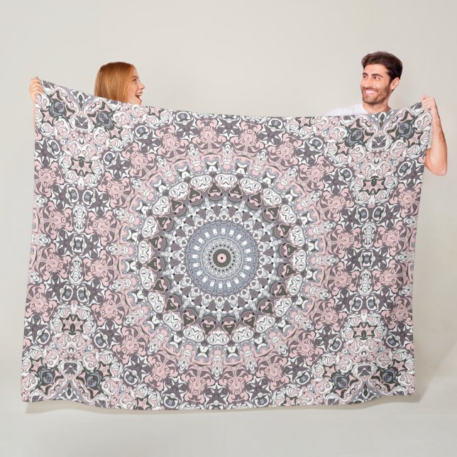 Cobertor De Velo Padrão de Mandala Rosa Cinza e Branco (In Situ)