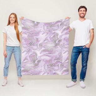 Cobertor De Velo Padrão de Mármore Moderno Roxo Claro e Prata