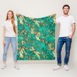 Cobertor De Velo Padrão de Mármore Teal e Dourado Moderno