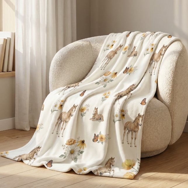 Cobertor De Velo Padrão de menina boho com flores silvestres, caval (Criador carregado)