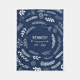 Cobertor De Velo Padrão de Monograma Floral de Folhas Brancas Escur