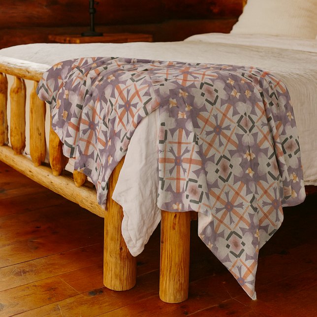 Cobertor De Velo Padrão de Mosaico Tribal Púrpura Laranja (Criador carregado)