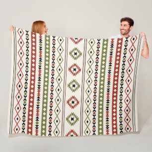 Cobertor De Velo Padrão De Móveis Mistos De Creme Verde Aztec Rust