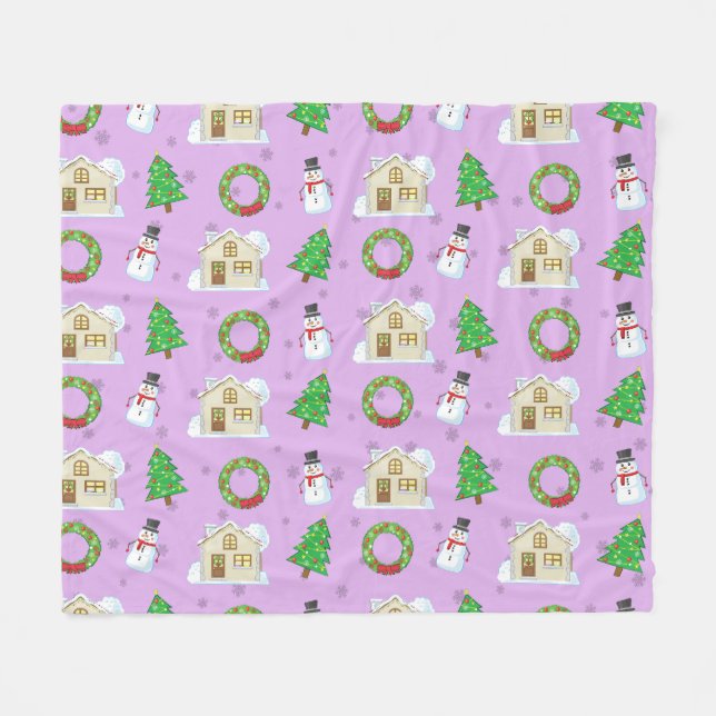 Cobertor De Velo Padrão de Natal - Fundo Roxo  (Frente (Horizontal))