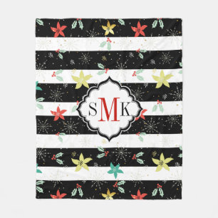 Cobertor De Velo Padrão de Natal Holly e poinsettia estilizado