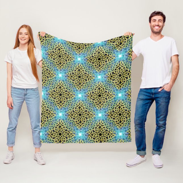 Cobertor De Velo Padrão de Nó Celta em Verde Azul e Dourado (In Situ)