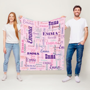 Cobertor De Velo Padrão de Nomes de Pink de Grafite de Nome Curto 