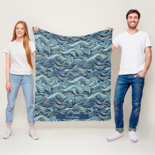 Cobertor De Velo Padrão de Onda Azul Elegante com Destaques Dourado