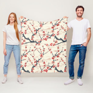 Cobertor De Velo Padrão de Onda de Marfim Flor de Ume Vermelho Cora