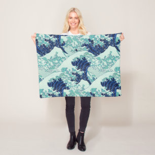 Cobertor De Velo Padrão de Ondas Azuis Hokusai