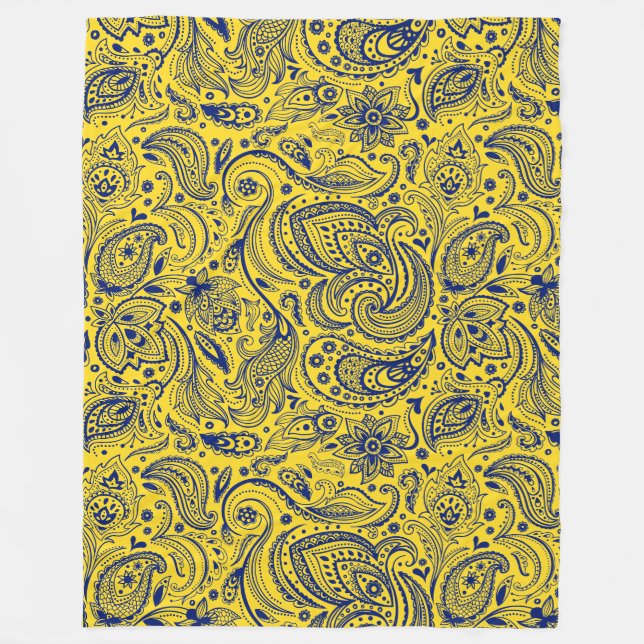 Cobertor De Velo Padrão de Paisley Azul no Amarelo (Frente)