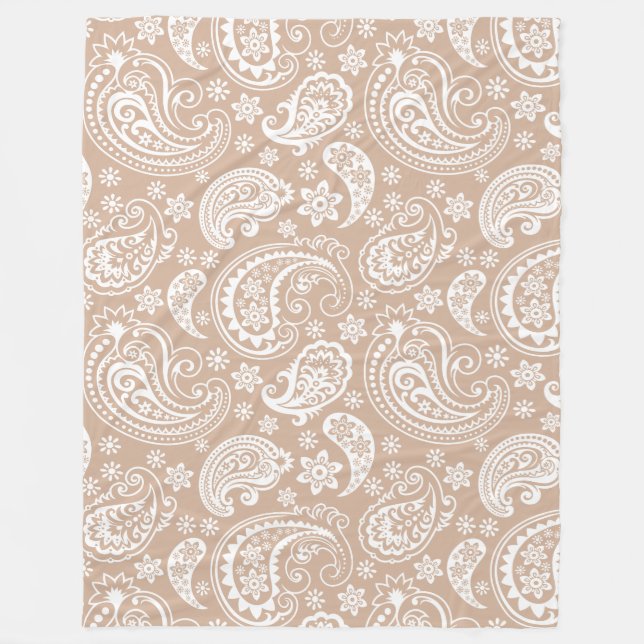 Cobertor De Velo Padrão de Paisley da Pintura do Vintage White e Ta (Frente)