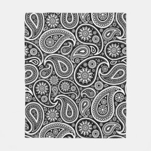 Cobertor De Velo Padrão De Paisley Da Vintagem Branca Em Preto