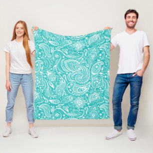 Cobertor De Velo Padrão De Paisley Floral Branco E Turquesa