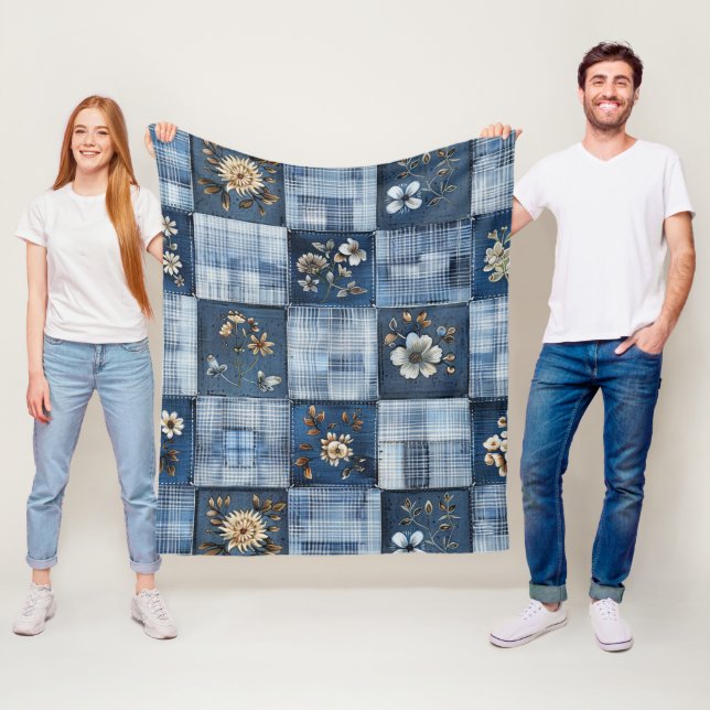 Cobertor De Velo Padrão de Patchwork Floral | Denim Boho (In Situ)