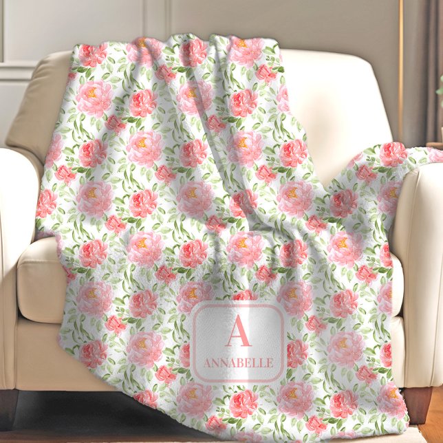 Cobertor De Velo Padrão de pedônia Nome personalizado Floral (Peony pattern Personalized Name Floral Fleece Blanket)