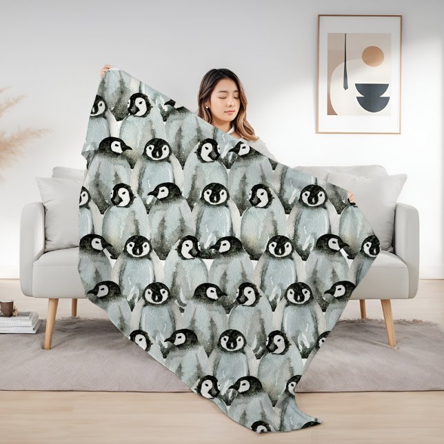 Cobertor De Velo Padrão de Pinguim de Aquarela (Watercolor Penguin Pattern Fleece Blanket from Ricaso. A cosy throw in 3 sizes)