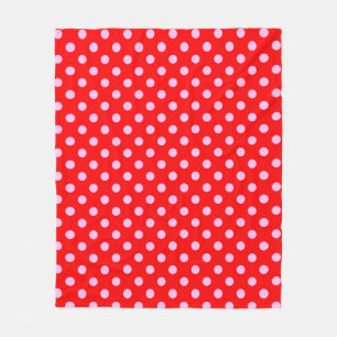 Cobertor De Velo Padrão de Pontos Pink em Fundo Vermelho