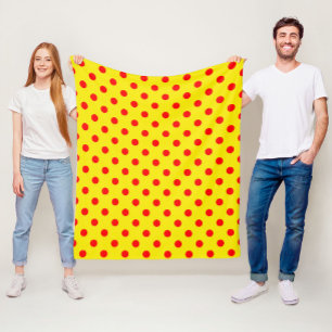 Cobertor De Velo Padrão de Pontos Polka Amarelo Vermelho no Design 