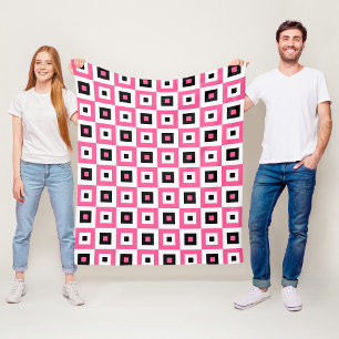 Cobertor De Velo Padrão de Quadrados Xadrez Rosa Preto e Branco