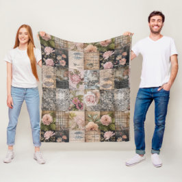 Cobertor De Velo Padrão de Quilt do Grunge Floral Rosa Inspirado