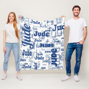 Cobertor De Velo Padrão de Repetição de Nome Curto Branco e Azul Mo