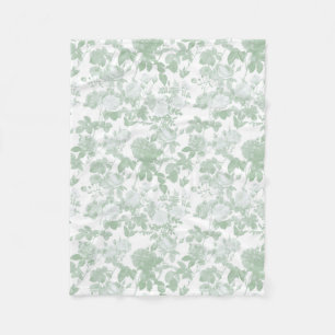 Cobertor De Velo Padrão de Rosas Florais em Verde Salvia Chinoiseri