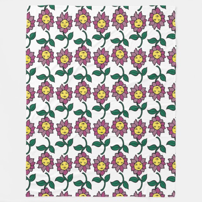 Cobertor De Velo Padrão de Rosto de Flor Sorridente Caprichoso (Frente)