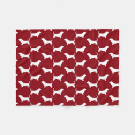 Cobertor De Velo Padrão de Silhuetas de Basset Hound Vermelho e Bra