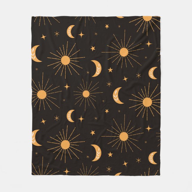 Cobertor De Velo Padrão de sol e lua laranja Boho    (Frente)