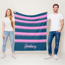 Cobertor De Velo Padrão de Stripes Azul e Rosa Personalizado