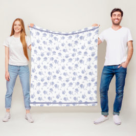 Cobertor De Velo Padrão de Toile Botânico de Hortênsia Azul e Branc