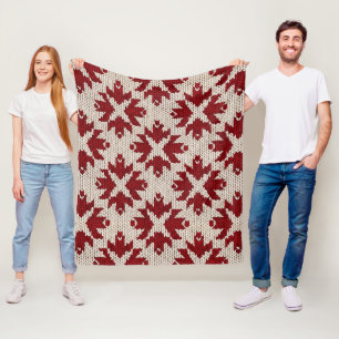 Cobertor De Velo Padrão de Tricô Vermelho e Branco Nórdico – Invern