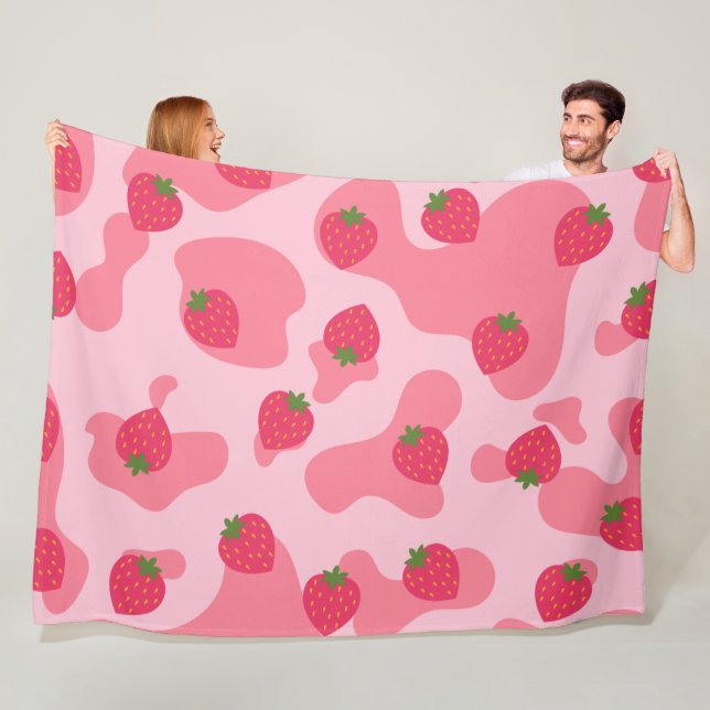Cobertor De Velo Padrão de Vaca de Morango Cute Kawaii (In Situ)