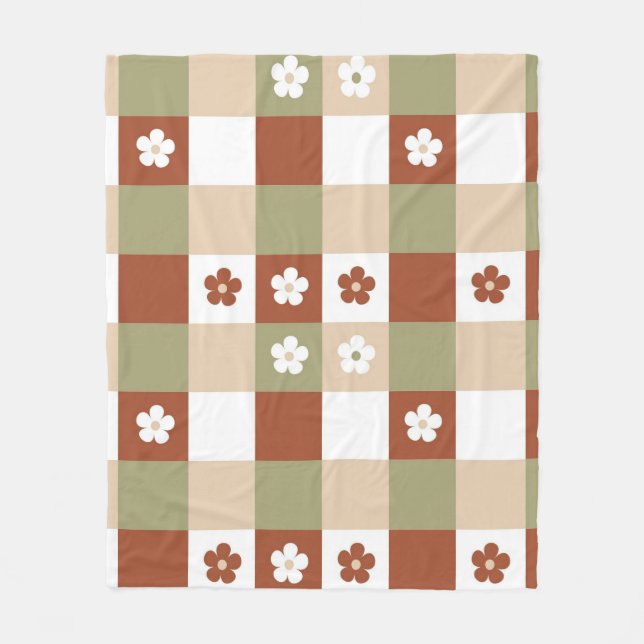 Cobertor De Velo Padrão de Verificação de Gingham da Flor de Outono (Frente)