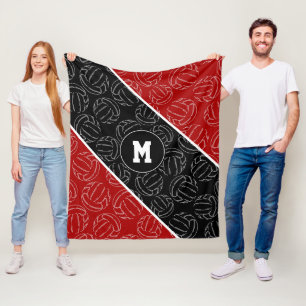 Cobertor De Velo padrão de voleis de arte linear em preto e vermelh